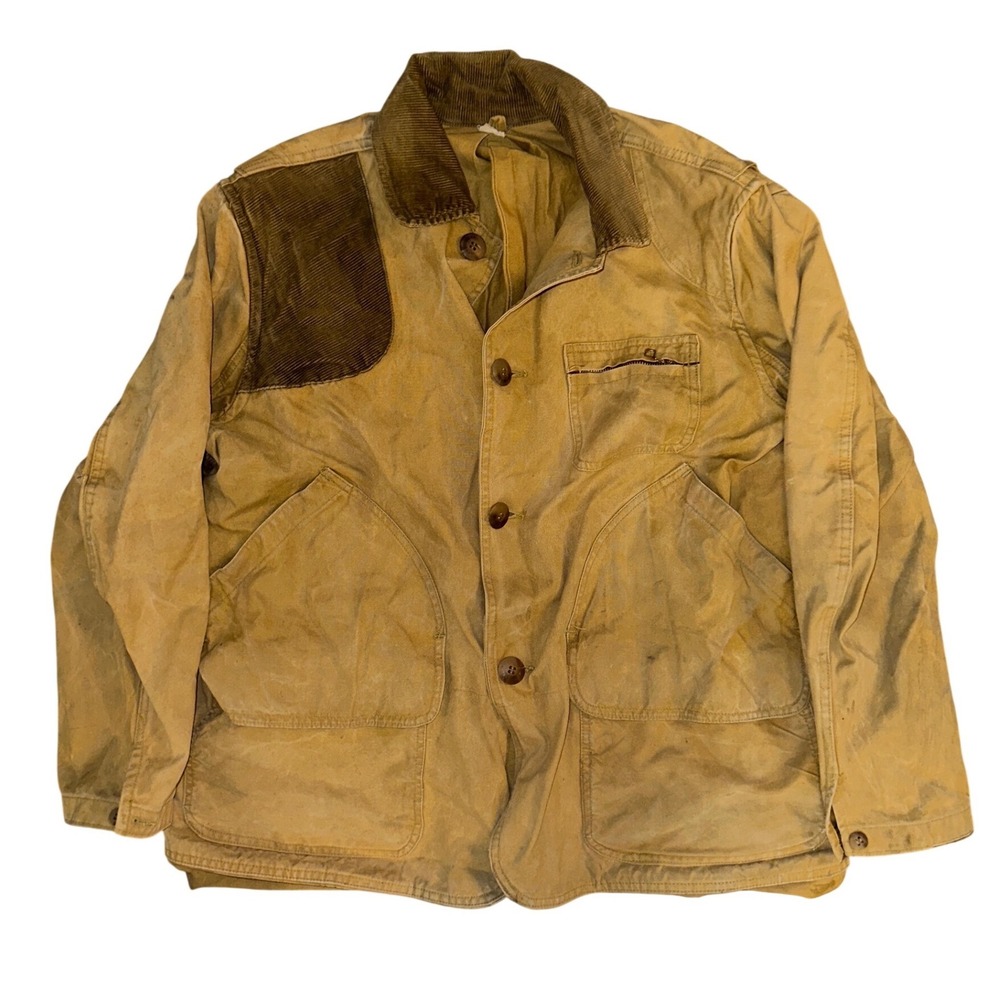 1950's Vintage American Field Hettrick Mfg Canvas Hunting Jacket Tan Corduroy XL